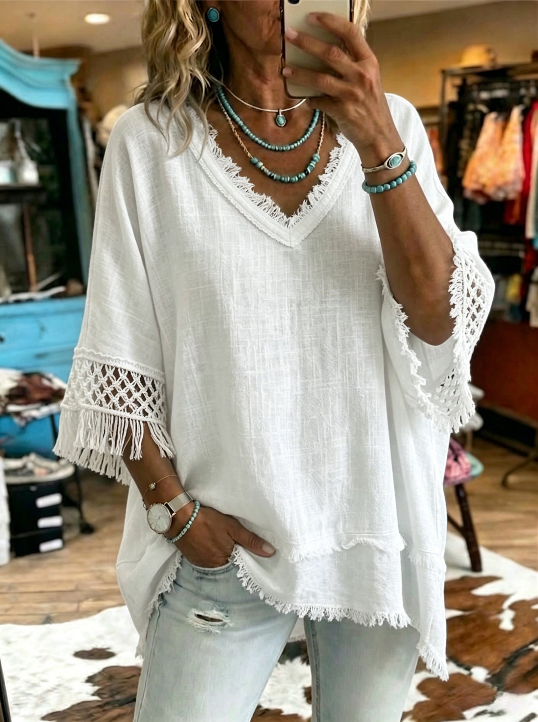 Women's Vintage Patchwork Ruffles Casual Shirt