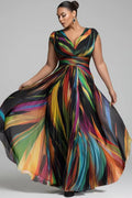 Colorful Abstract Print Chiffon Maxi Dress
