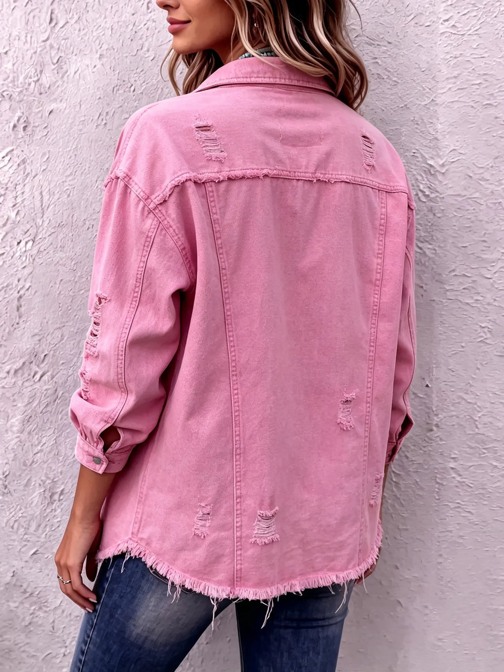 Casual Distressed Raw Edge Denim Jacket