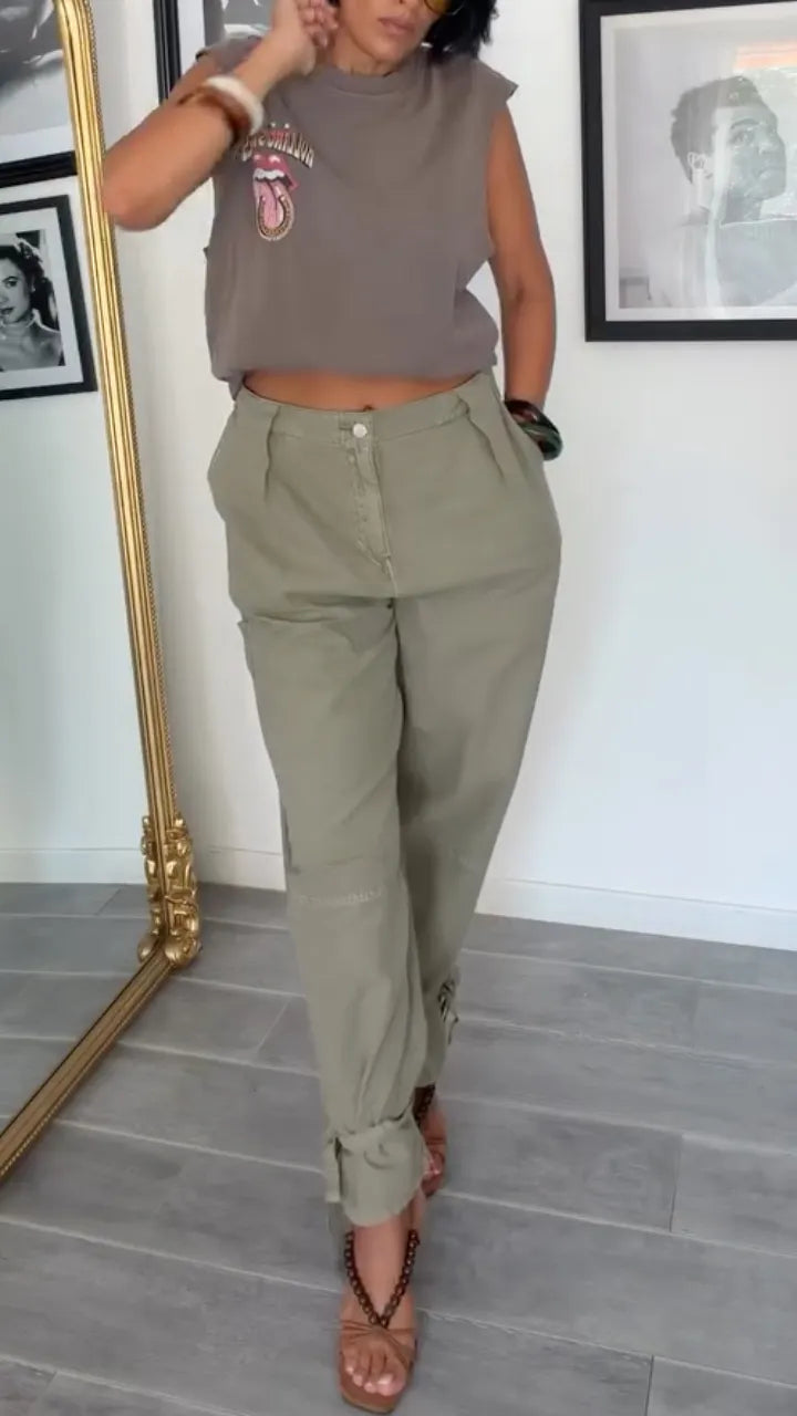 Sleeveless Crop Top & Cargo Jogger Pants Outfit