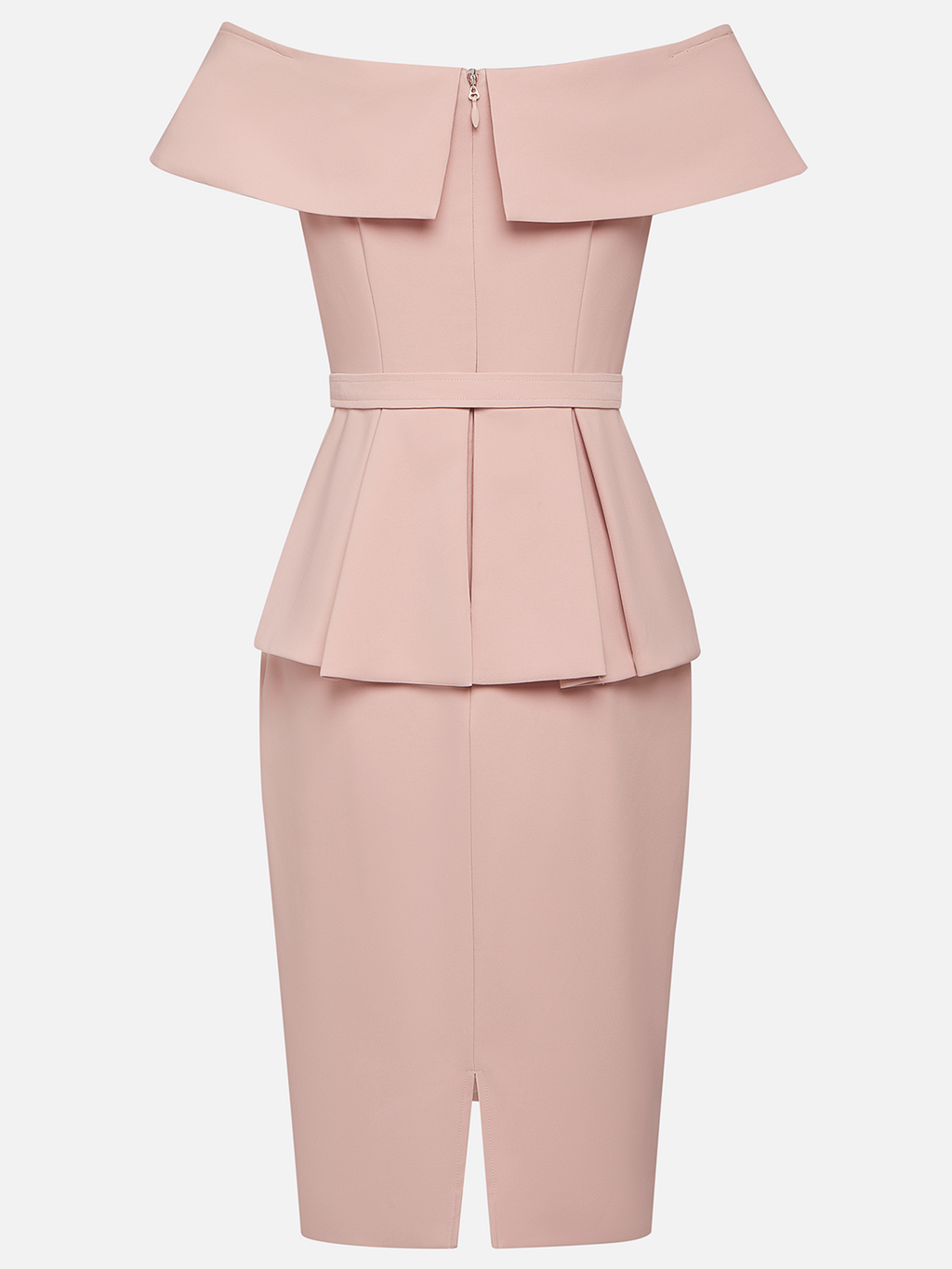 Pink 3D Floral Peplum Off The Shoulder Short Sleeve Sheath Midi Dress