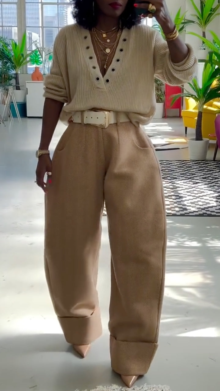 Knit Sweater & Beige Barrel Pants Co‑ord Set