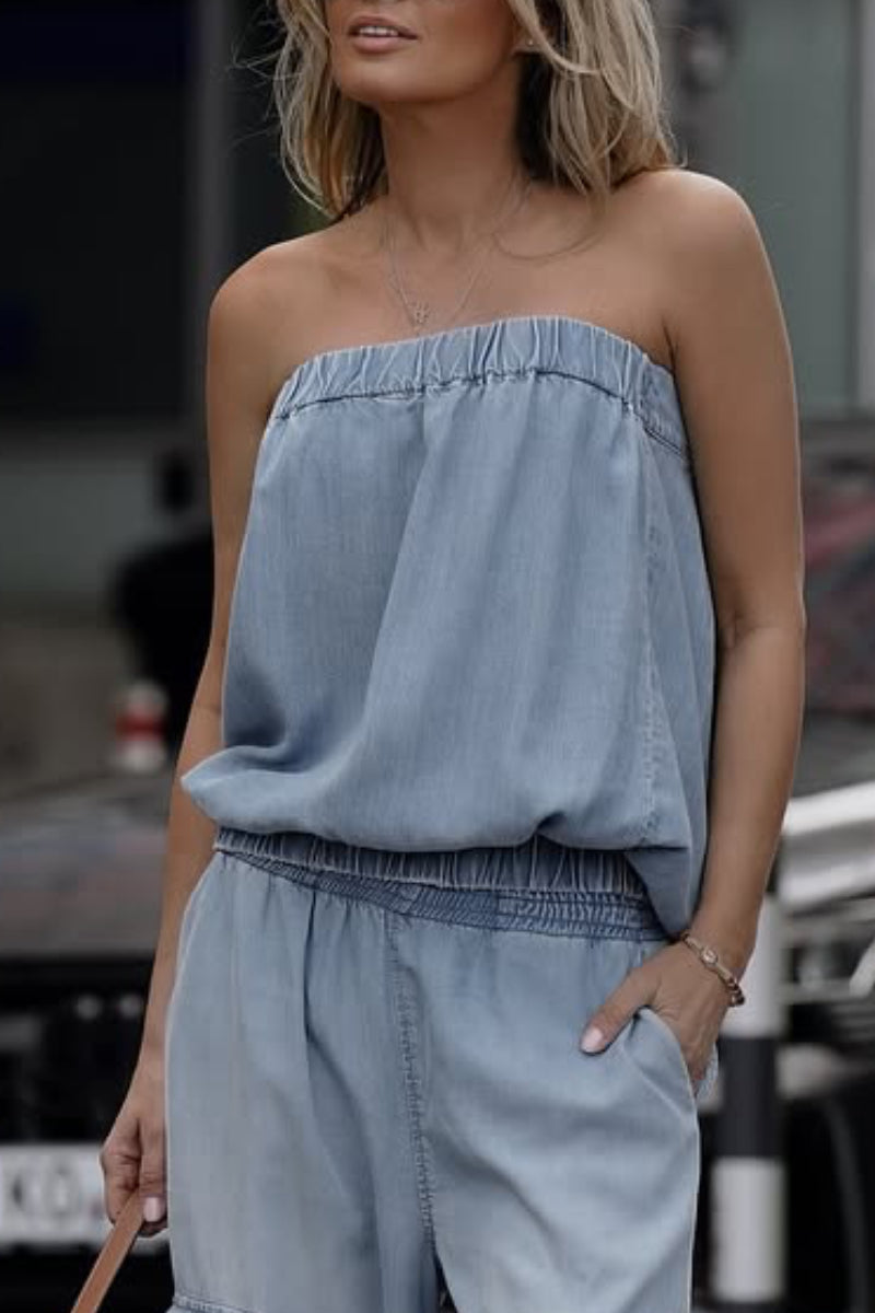 Women's Strapless Tencel Denim Workwear Casual Suit