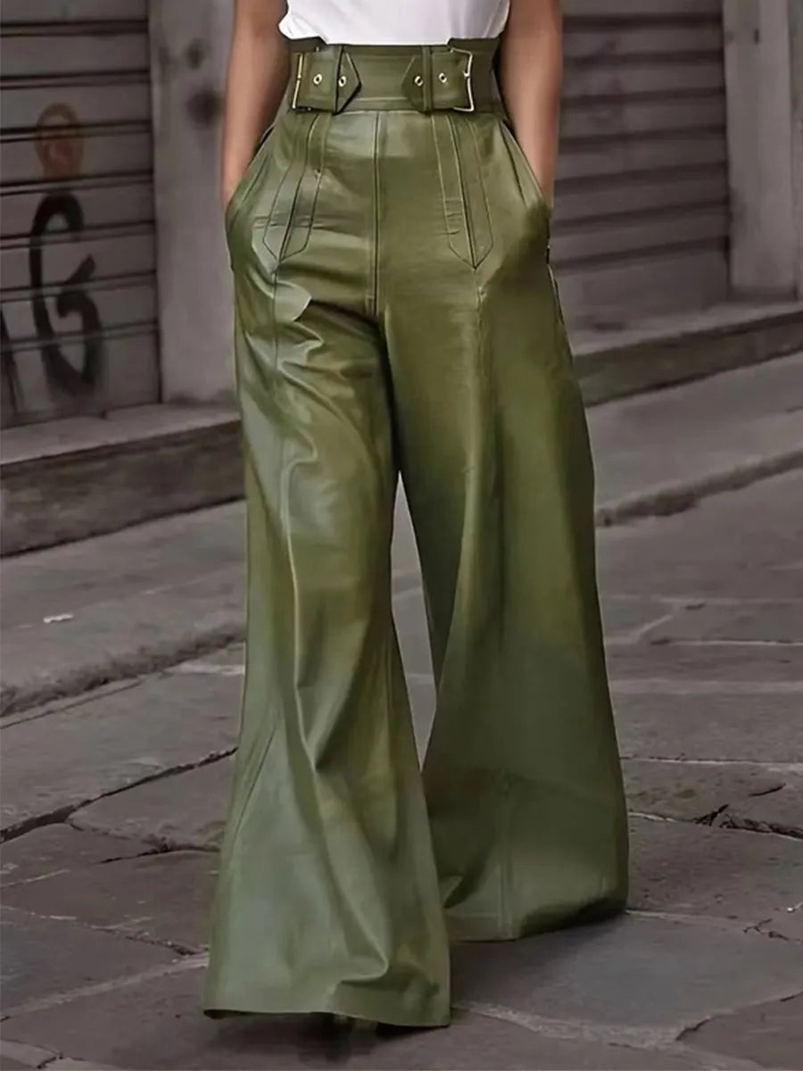 Urban High-Waist Wide-Leg Faux Leather Pants