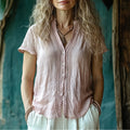 Women's Bohemian Plainr Linen Casual Short-sleeved Shirt