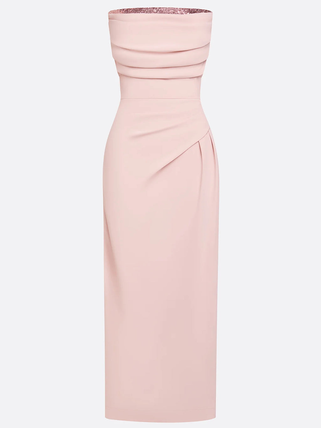 Pink Ruched Glitter Classic Strapless Sleeveless Sheath Maxi Dress