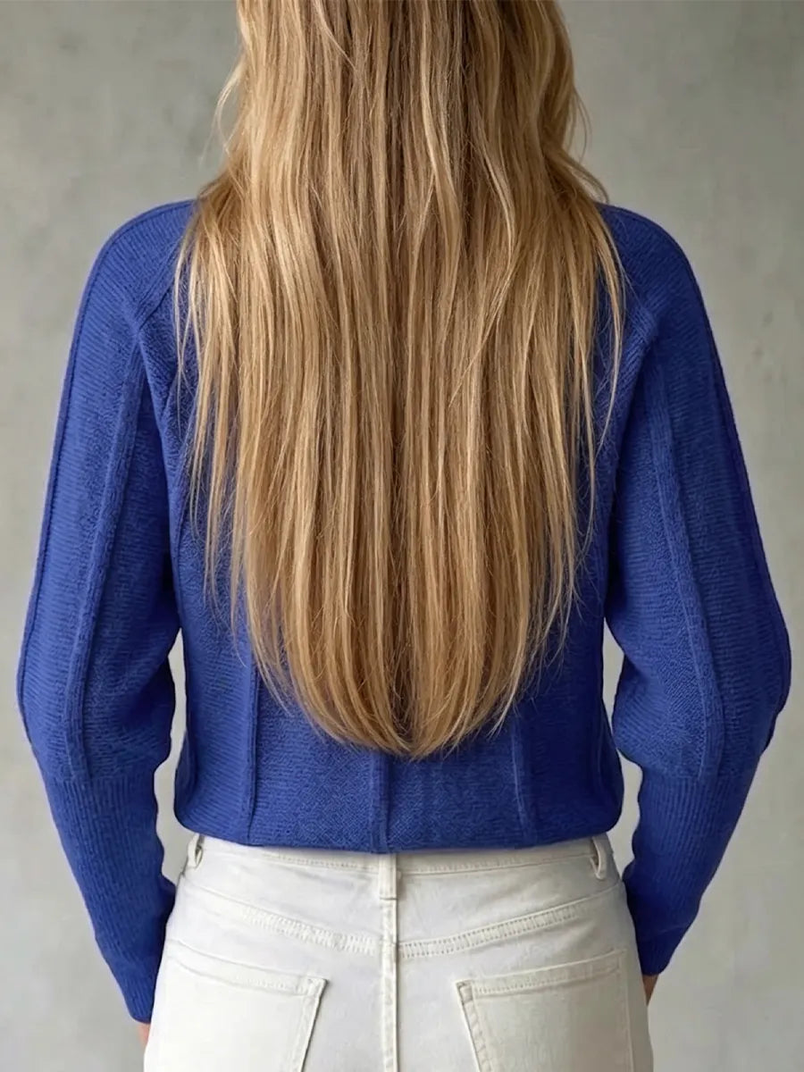 Solid-color Mock-neck Knit Pullover With Batwing Sleeves—a Versatile Staple