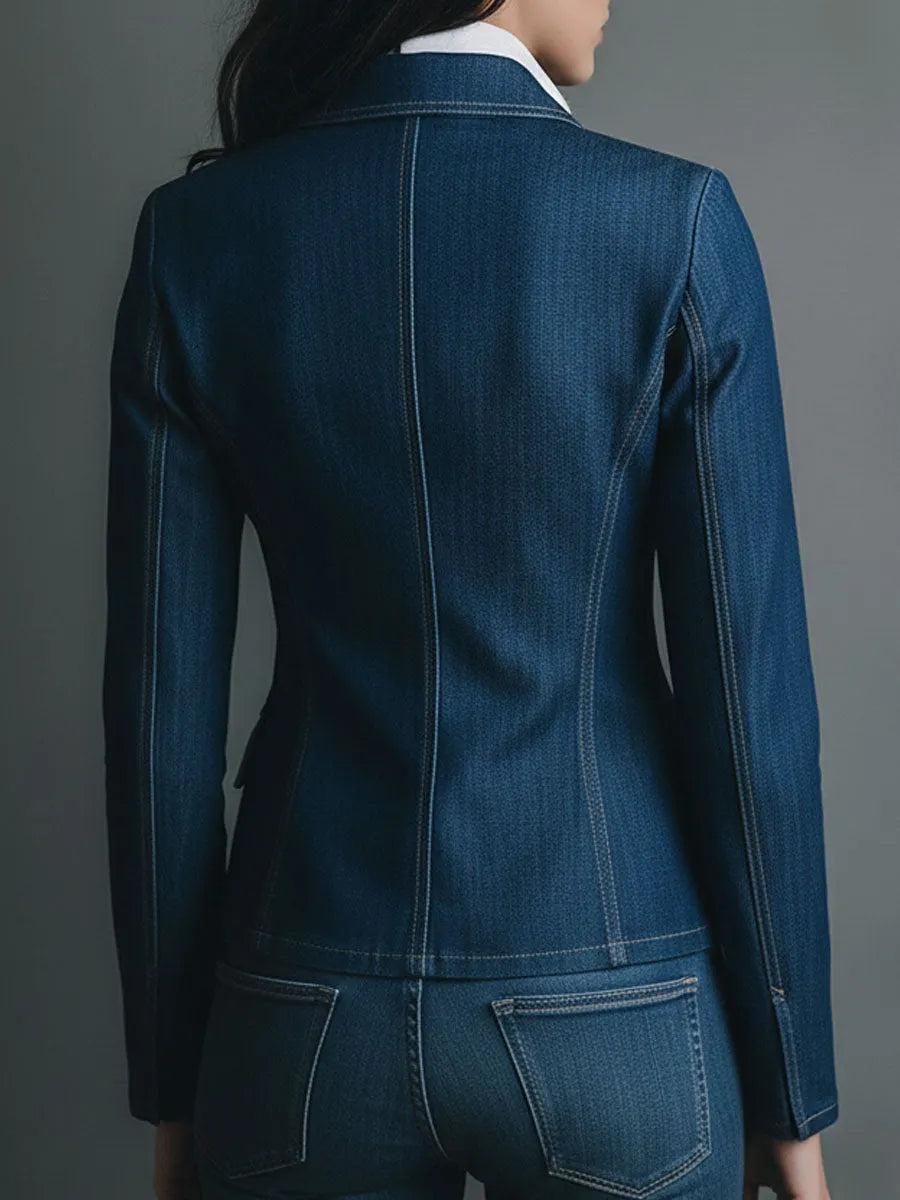 Classic Fitted Denim Jean Jacket With Pockets