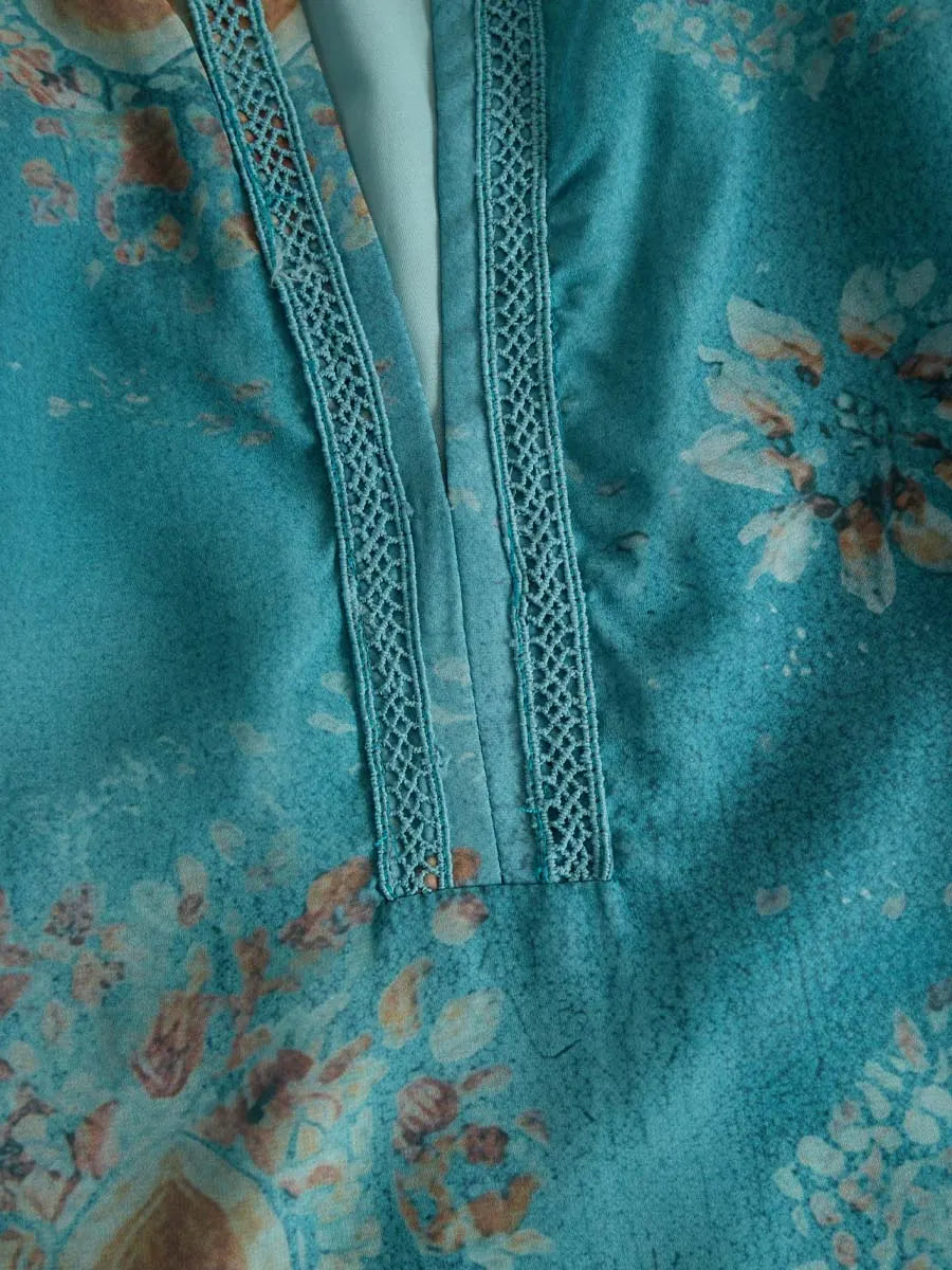 Vintage Ethnic Style Trim Floral Lace Blouse