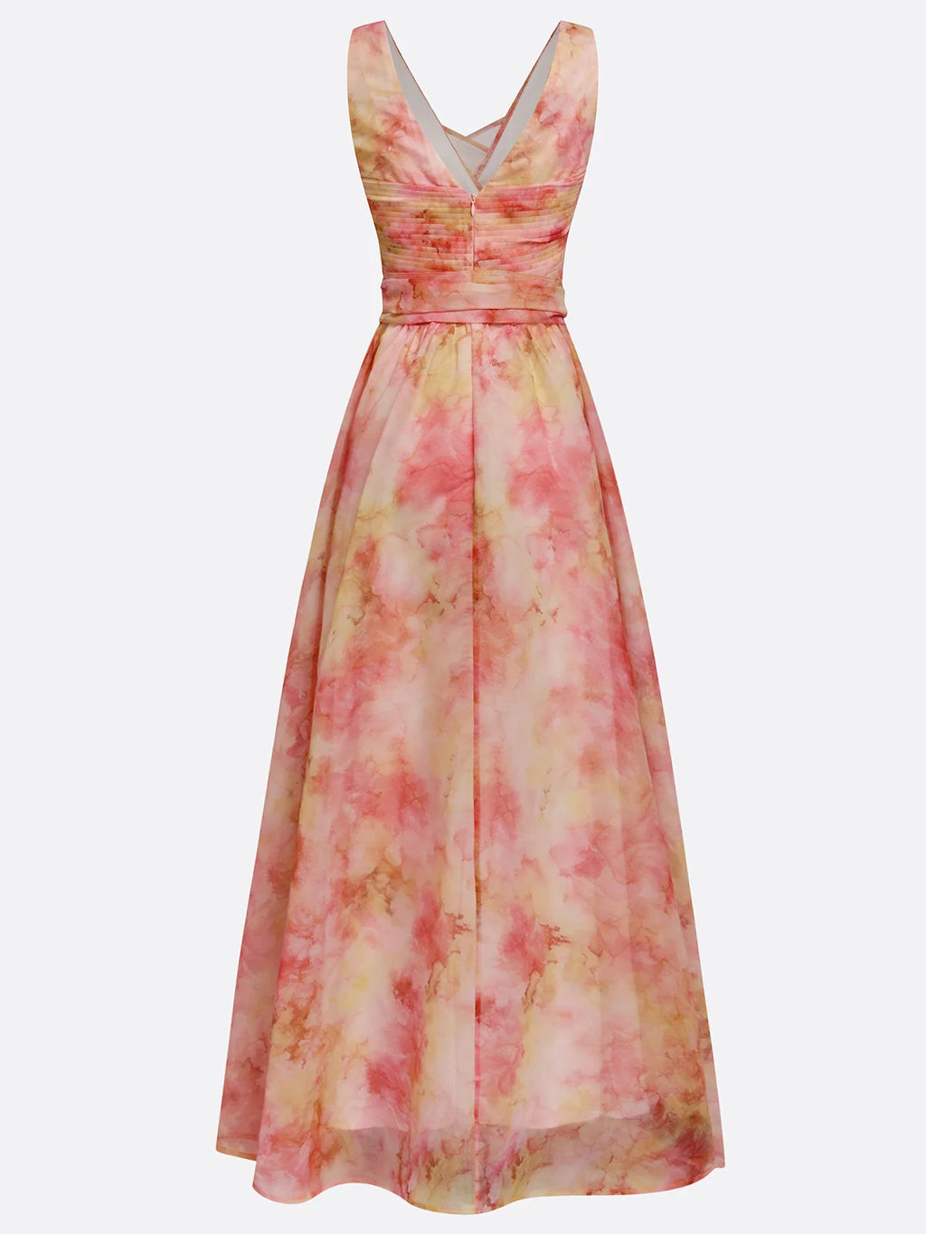 Pink Floral Bow Tulle V Neck Sleeveless A-Line Floor-length Gown Dress