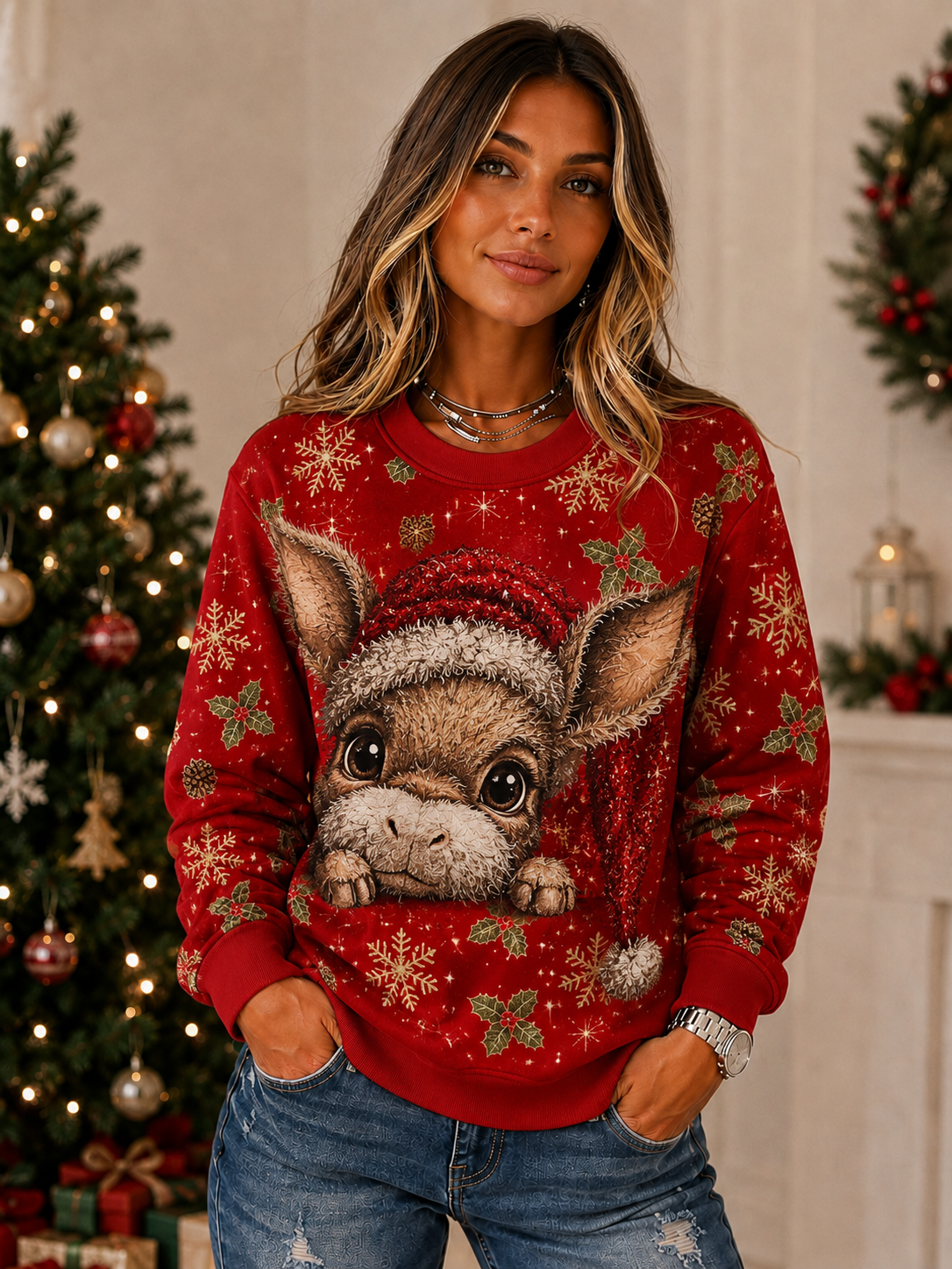 Christmas Donkey Snowflake Sweatshirt