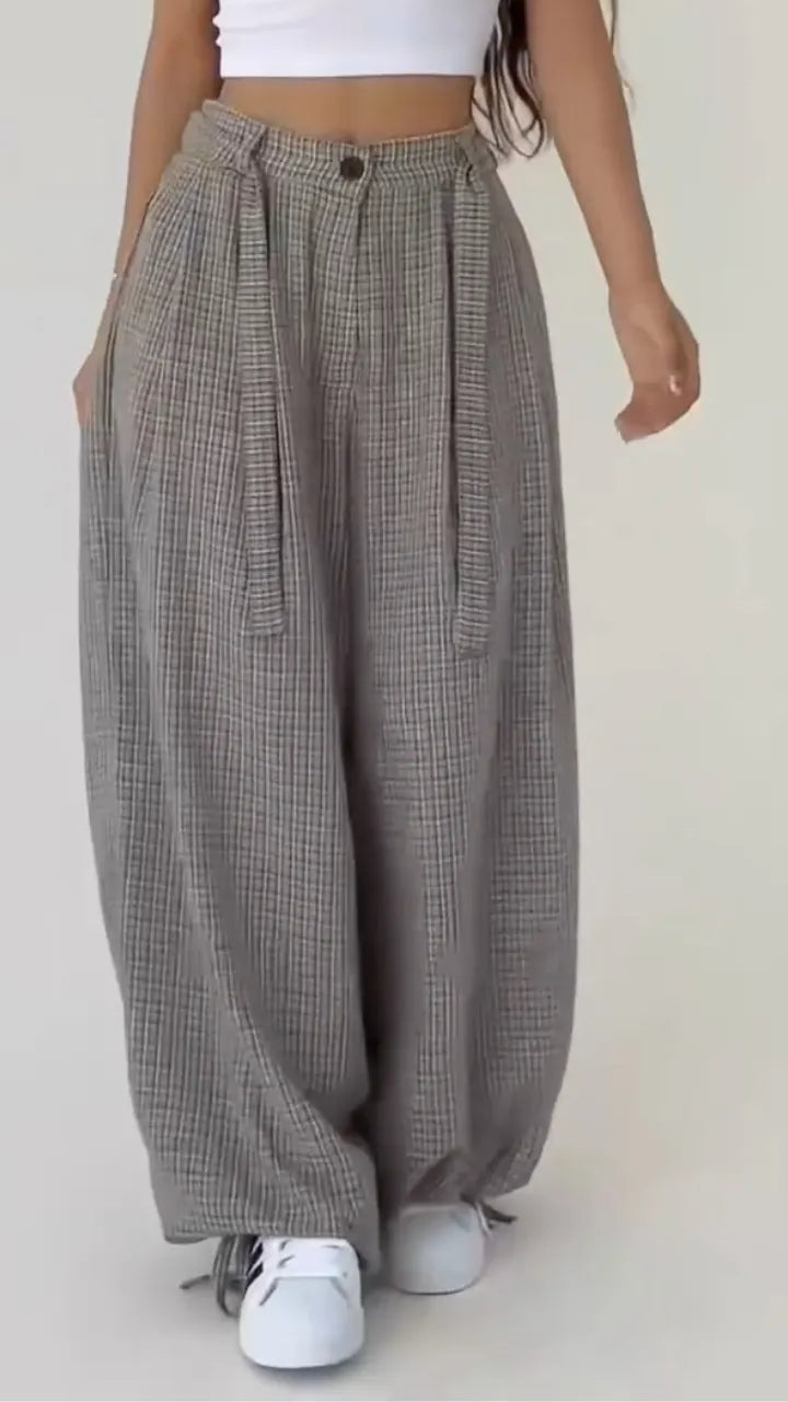 Plaid Baggy Wide Leg Pants