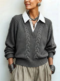 Chic False Two-piece Cable-knit Sweater