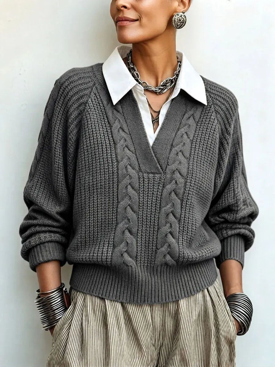 Chic False Two-piece Cable-knit Sweater