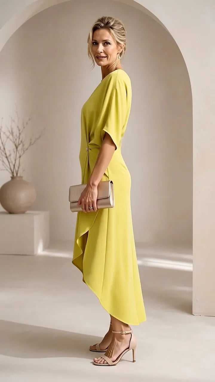 Yellow One‑Shoulder Asymmetrical Midi Dress