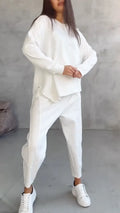 Asymmetrical Side Slit Long Sleeve Loose Jogger Set