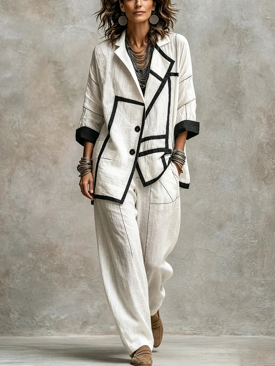 Modern Geometric Asymmetrical Black And White Jacket