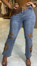 Cutwork Rhinestone Embellished Flare Jeans