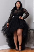 Black Lace High‑Low Tulle Party Dress