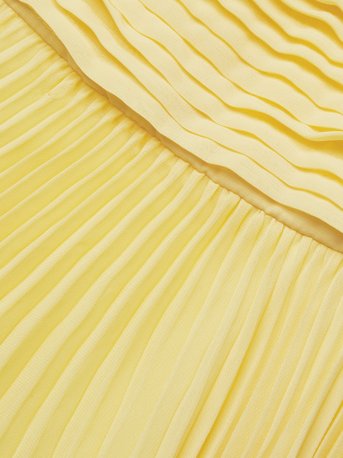 Yellow Pleated Chiffon Dress Square Neck Long Sleeve A-Line Gown