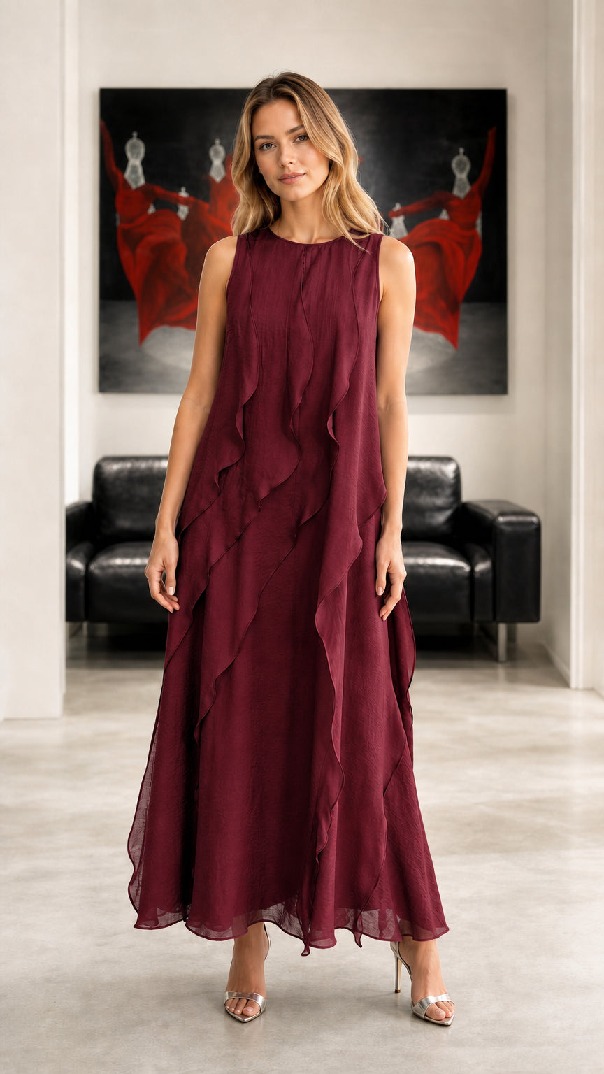 Sleeveless Ruffled Chiffon Maxi Dress