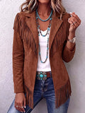 Women's Solid Color Lapel Long-sleeved Casual Loose Tassel Jacket