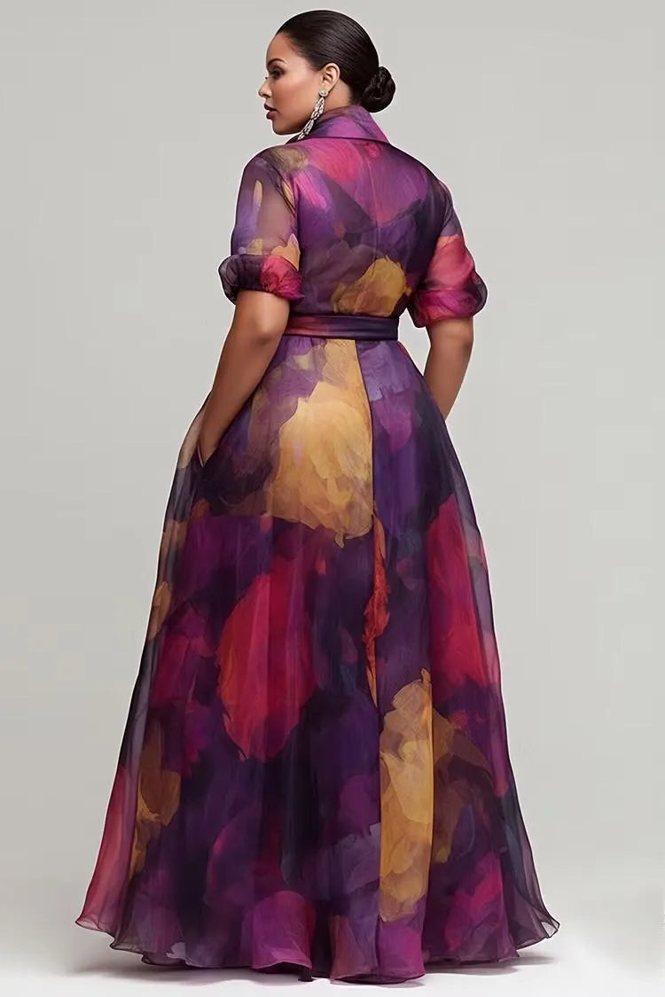 Floral Print Chiffon Collared Maxi Dress