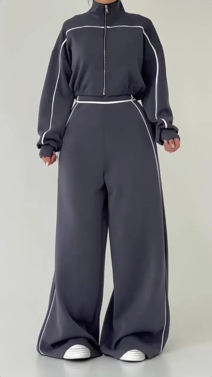 Contrast Piping Jumpsuit With Hoodie