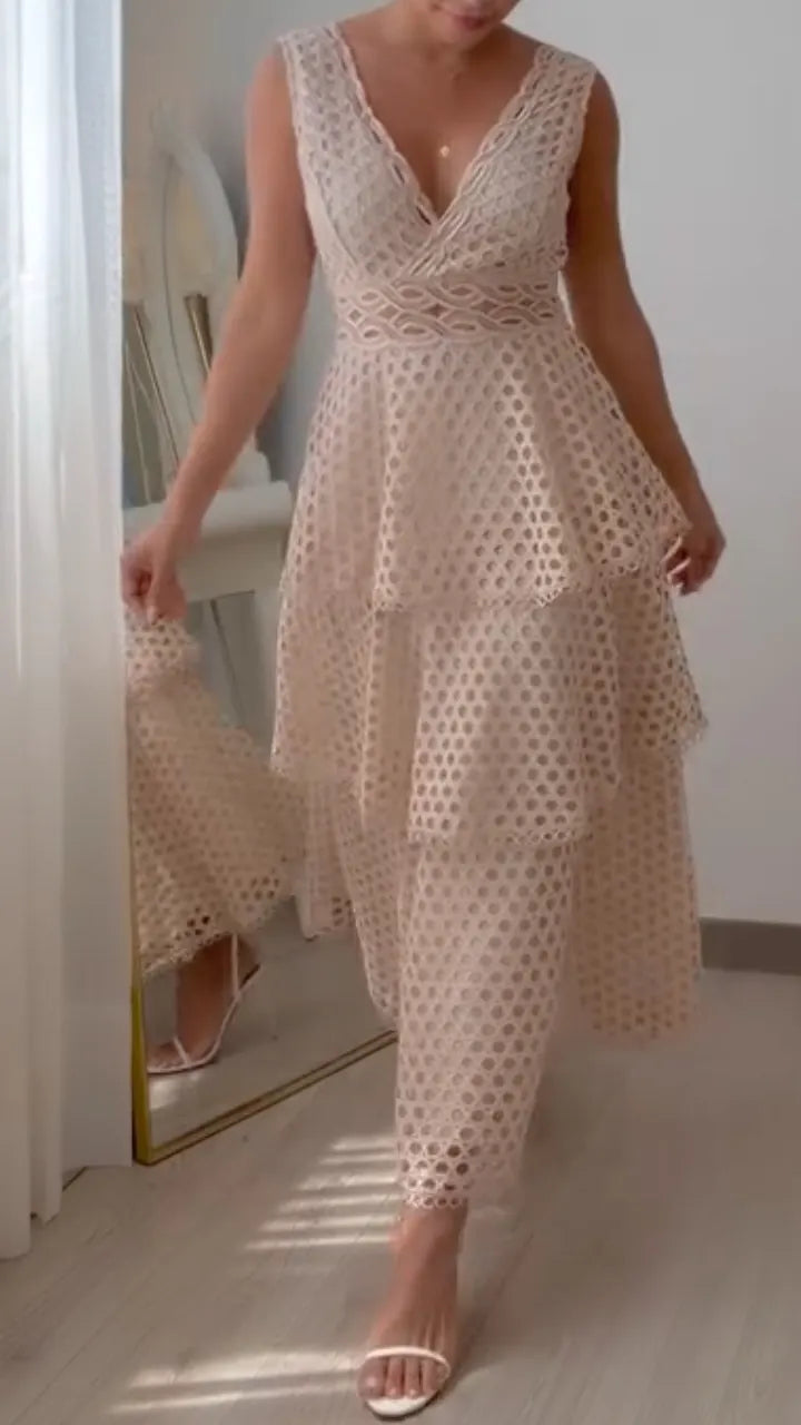 Eyelet Lace Tiered Midi Dress