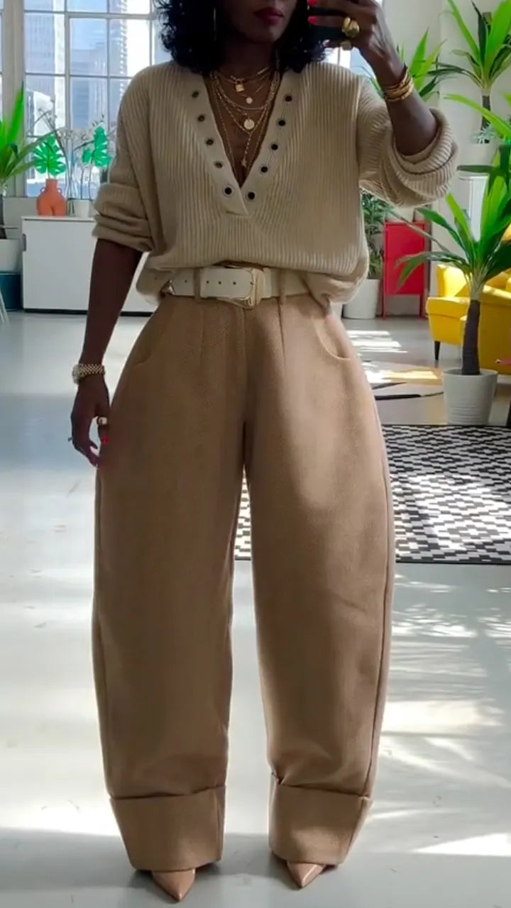 Knit Sweater & Beige Barrel Pants Co‑ord Set