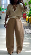 Knit Sweater & Beige Barrel Pants Co‑ord Set