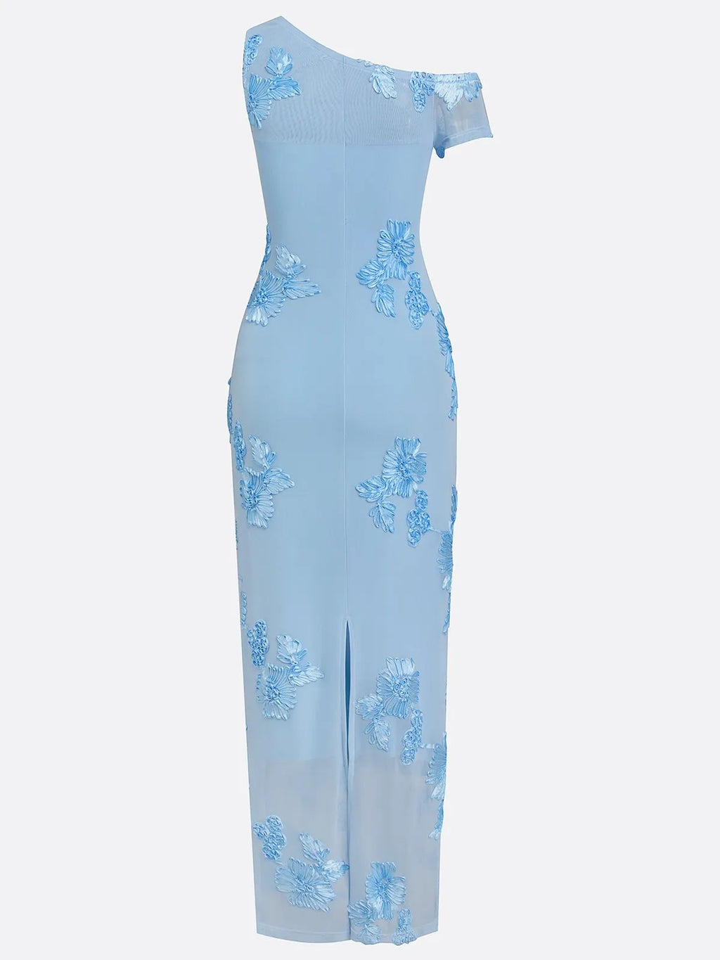 Light Blue Jacquard Classic Off The Shoulder Sleeveless Bodycon Floor-length Gown Dress