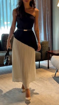 Elegant Women's One-Shoulder Top + Pleated Skirt Set