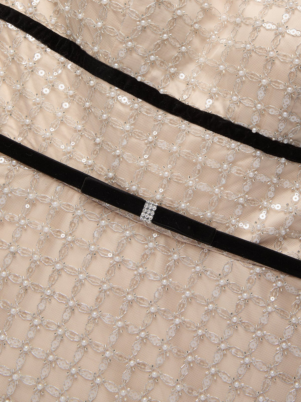 Champagne Glitter Beaded Sequin Strapless Sleeveless A-Line Midi Dress