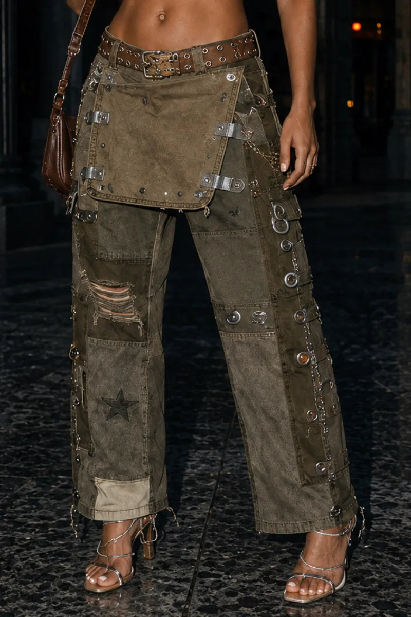 Distressed Rivet Cargo Pants