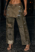 Distressed Rivet Cargo Pants