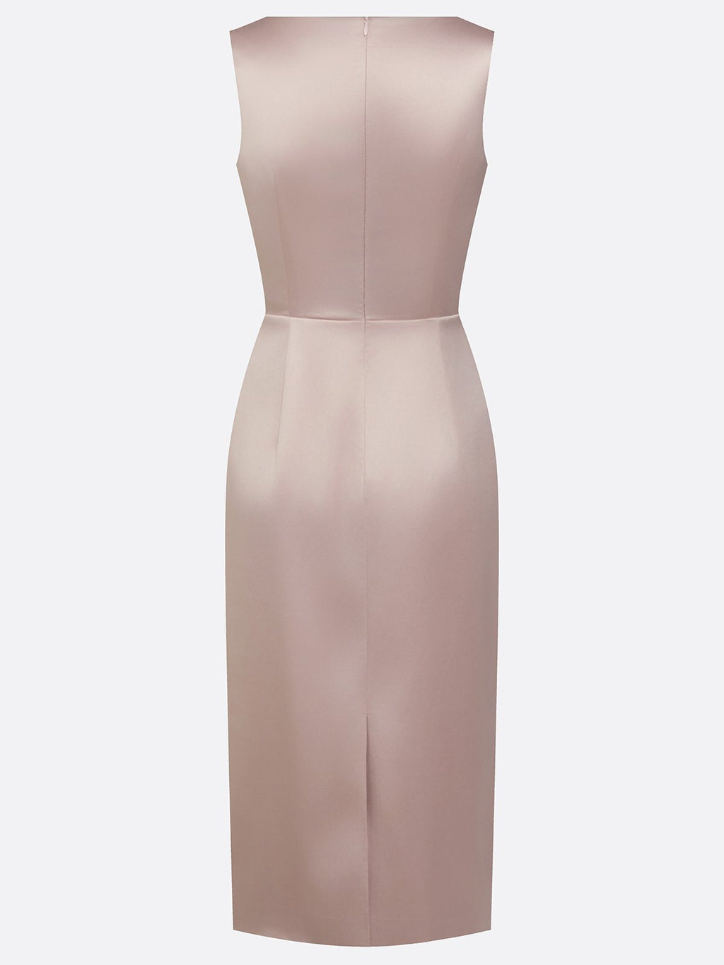 Pink Ruched Satin Boat Neck Sleeveless Sheath Midi Dress