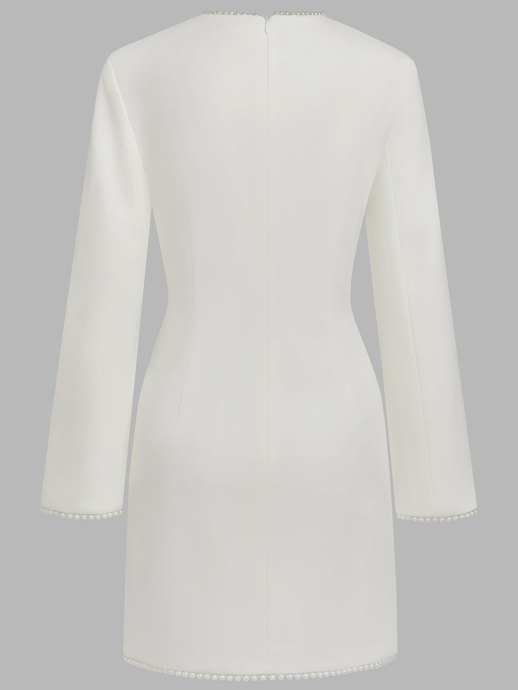 White Faux Pearl Cut Out Classic Crew Neck Long Sleeve Sheath Mini Dress