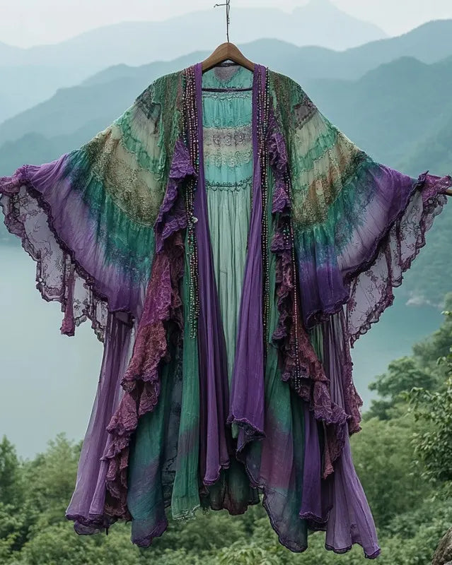 Summer Holiday Ruffle Lace Contrast Kimono a686