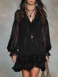 Bohemian-style V-neck Ruffled Lantern-sleeve Dress
