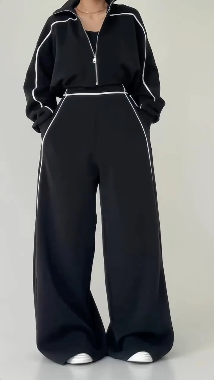 Contrast Piping Jumpsuit With Hoodie