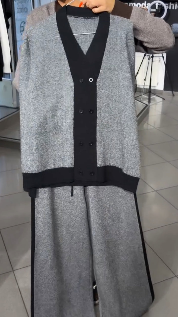 Color Block V-Neck Knit Two Piece Outfit Set