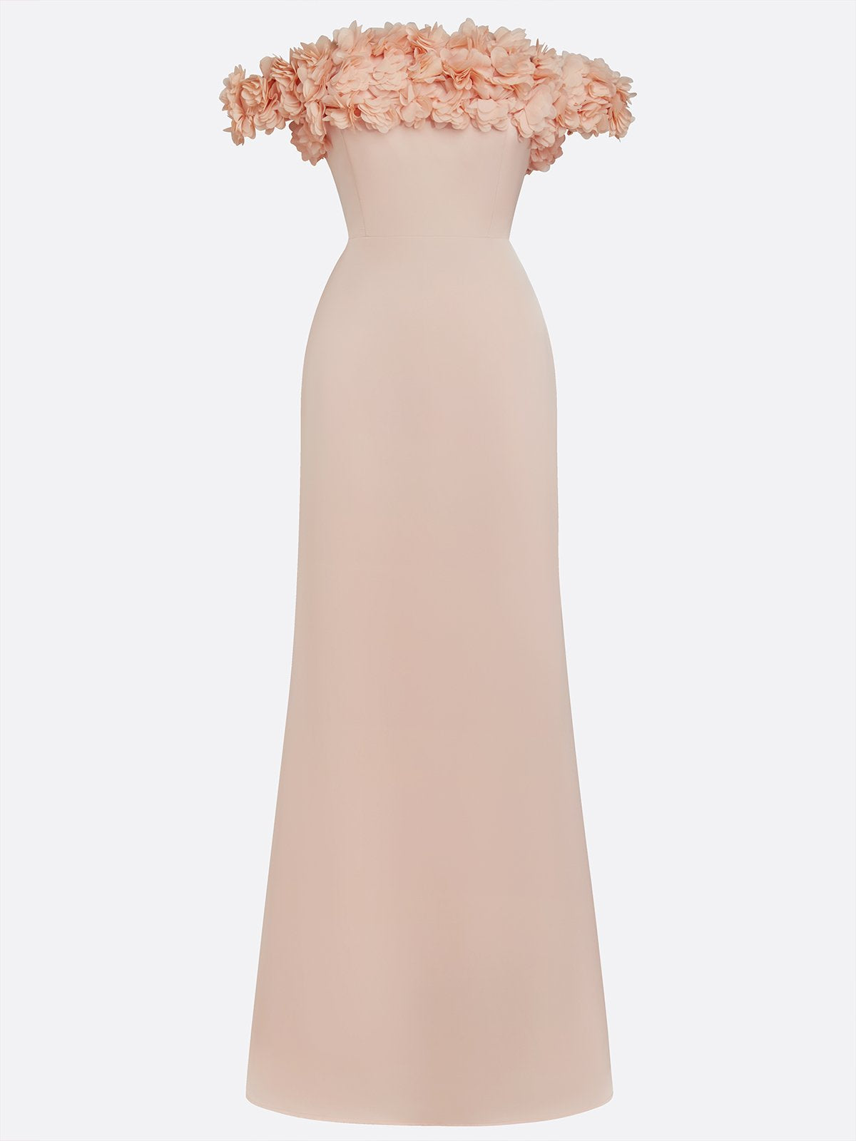 Pink 3D Floral Ruched Classic Off The Shoulder With Removable Cape Short Sleeve Mermaid Gown Dress