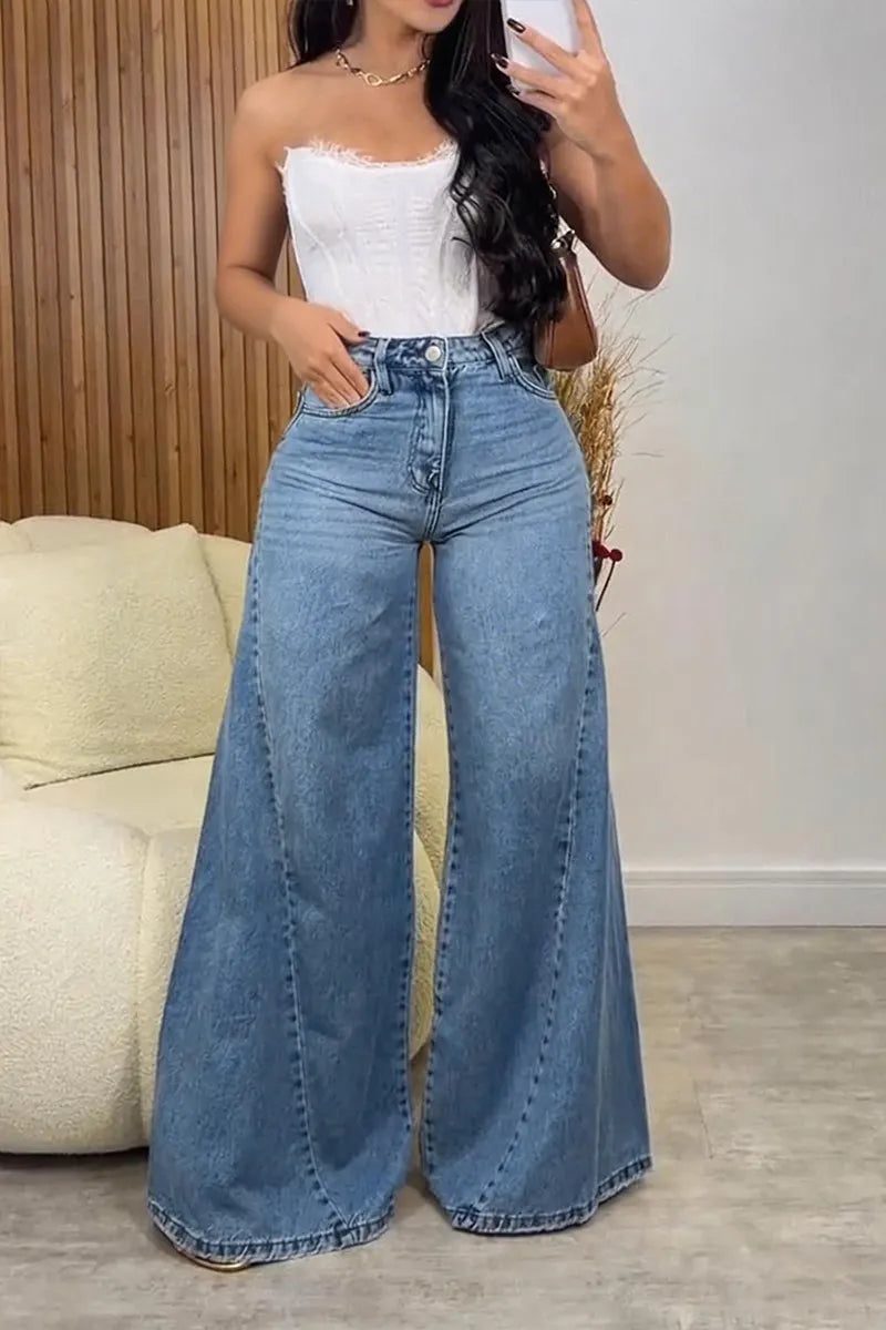 Women's Casual Washed Wide-Leg Jeans