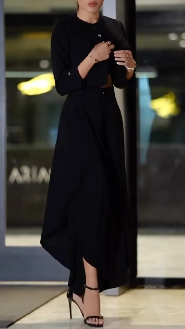 Cropped Jacket And Wide Leg Pant Two Piece Outfit