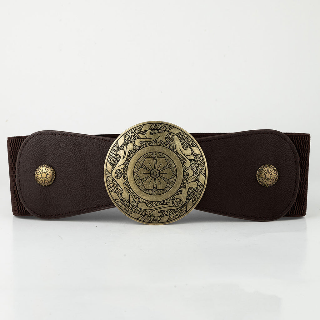 European And American Retro Western Waist Elastic Elastic Waist Belt Female Wide Version Waist Punk Style Metal Carved R