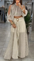 Polka Dot Halter Crop Top & Pleated Maxi Skirt Set