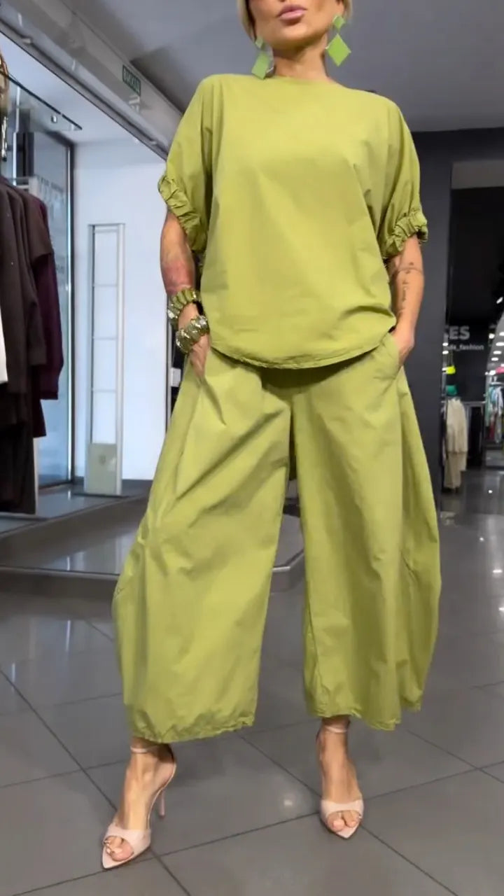 Oversized Blouse And Baggy Culotte Pants Set