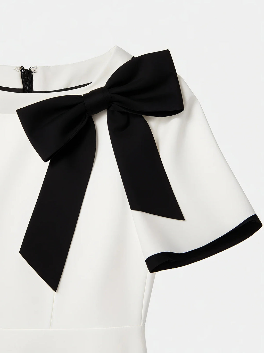White Bow Short Sleeve Sheath Midi Dress