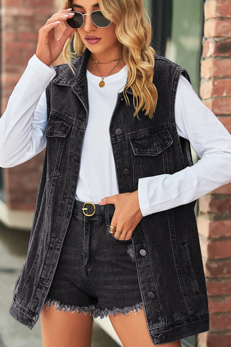 Vintage Bleach Wash Loose Fit Denim Vest Coat